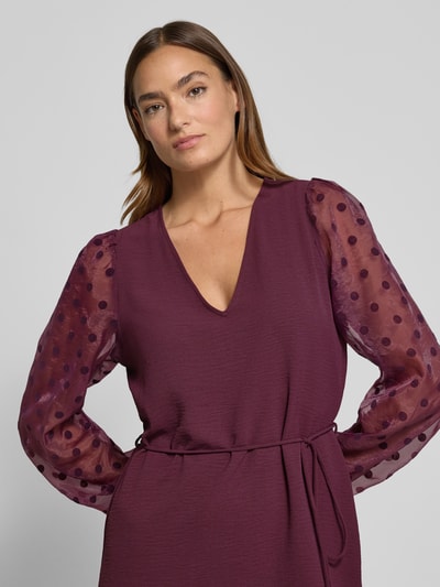 VERO MODA Fließendes Cocktailkleid mit semitransparenten Ärmeln Modell 'ALVA' Bordeaux 3