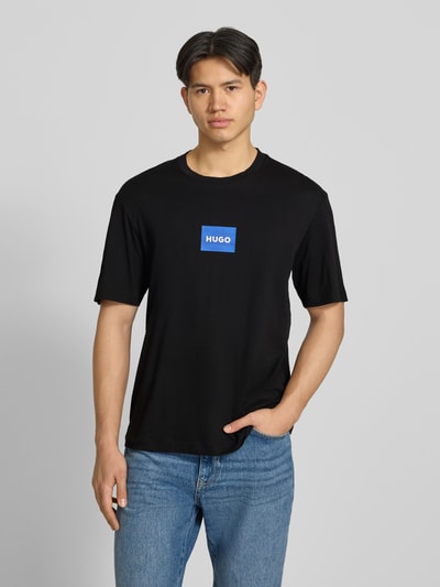 HUGO Blue T-shirt o kroju regular fit z czystej bawełny model 'NAYONIX' Czarny 4