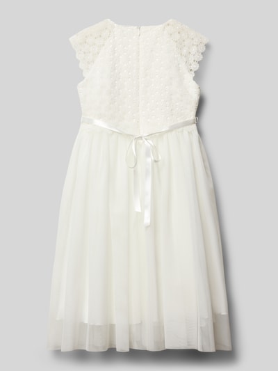 Weise Regular Fit Kleid mit floralem Stitching Ecru 3