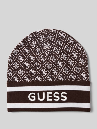 Guess Gebreide muts met labelstitching, model 'SEVYN' Middenbruin - 1
