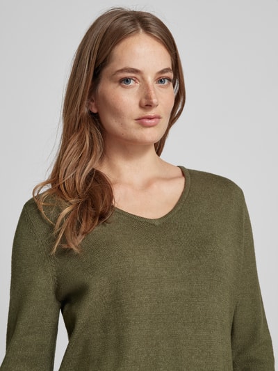 Christian Berg Woman Strickpullover mit abgerundetem V-Ausschnitt Oliv Melange 3