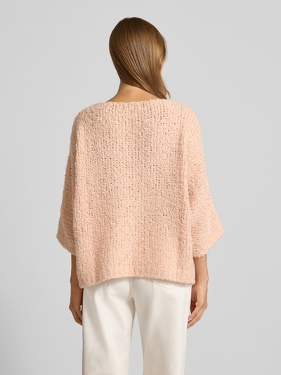 ZABAIONE Sweter z dzianiny o kroju relaxed fit z dekoltem w serek model ‘Em44maa’ Różowy 5