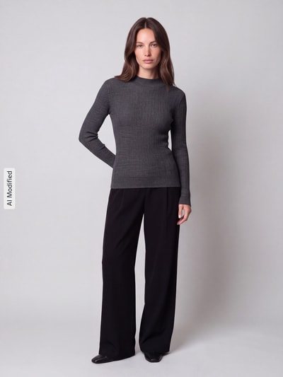 Jake*s Collection Sweter półgolf o kroju slim fit z czystej wełny Ciemnoszary 1