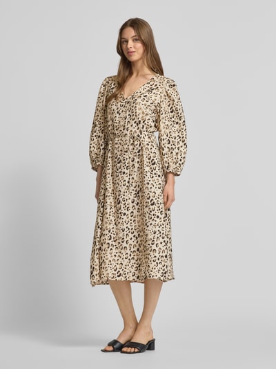 MSCH Copenhagen Knielanges Kleid mit V-Ausschnitt Modell 'Alyona Vlora' Beige 1