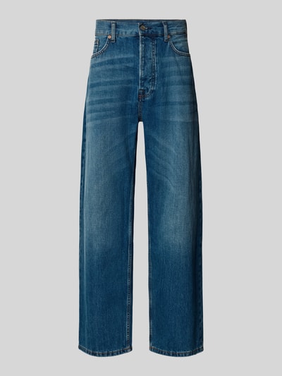 Produktfoto, Loose Fit Jeans Modell 'THE PITCH' von Scotch & Soda aus reiner Baumwolle im Used-Look, blaue Farbe, sichtbare Waschung, gerade Form, Eingrifftaschen, detailreiche Textur
