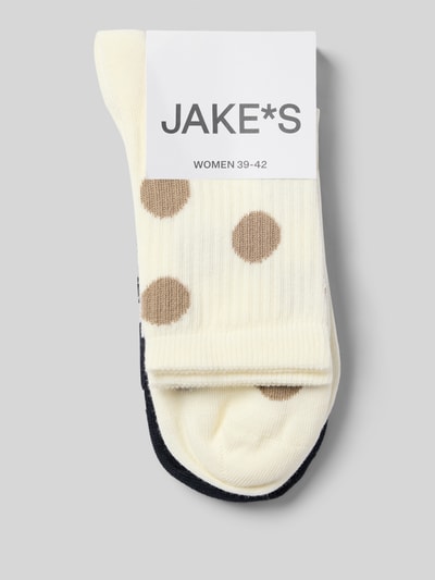 Produktfoto, Socken im Allover-Look im 2er-Pack von Jake*s Casual, cremefarben und beige gepunktet, gefertigt aus Baumwoll-Mix mit Stretch-Anteil, körpernahe Passform, geeignet für Damen Casual-Styles.