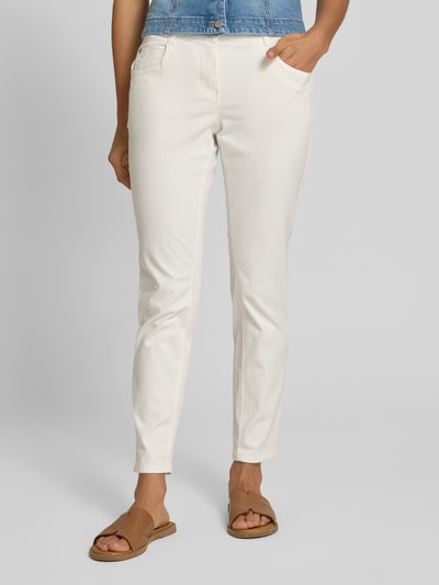 Tom Tailor Spodnie materiałowe o kroju tapered fit z mieszanki bawełny Złamany biały 4