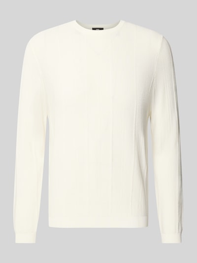 Produktfoto, Strickpullover aus Viskose-Mix Modell 'Goa' von CINQUE in Weiß, schlichte Struktur, Slim Fit, Rundhalsausschnitt, glatte Textur
