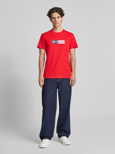 Tommy Jeans Slim fit T-shirt met labelprint Rood - 1