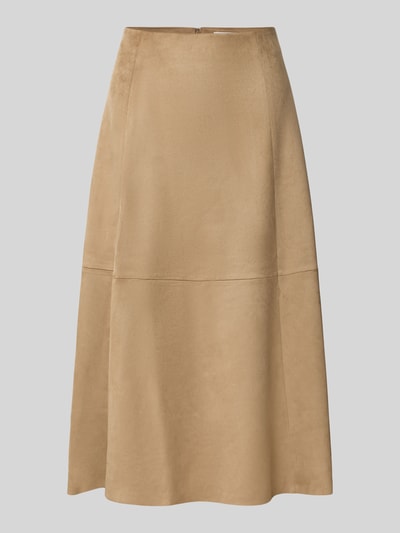 Produktfoto, Midirock in Wildleder-Optik von COMMA in Beige, A-Linie, Ziernaht, elastischer Material-Mix, Nahtreißverschluss, strukturierte Oberfläche