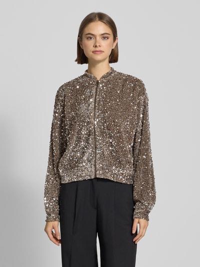 Pieces Bluzon o kroju regular fit z cekinowym obszyciem model ‘KAM’ Szarobrązowy 4