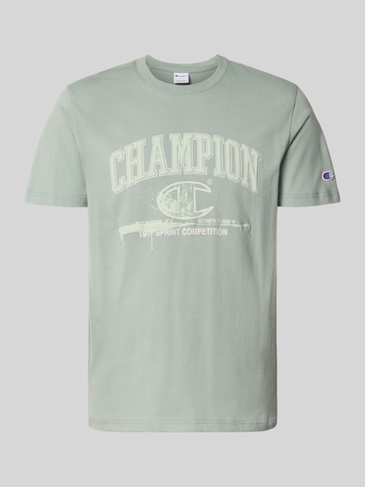 Produktfoto, T-Shirt mit Label-Print und Rundhalsausschnitt von CHAMPION, bawełna, krój regular fit, jasnozielony, nadruk, długość tyłu w rozmiarze M: 69 cm