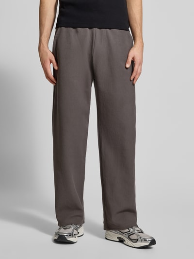 REVIEW Sweatpants in riblook met elastische band Donkergrijs - 4