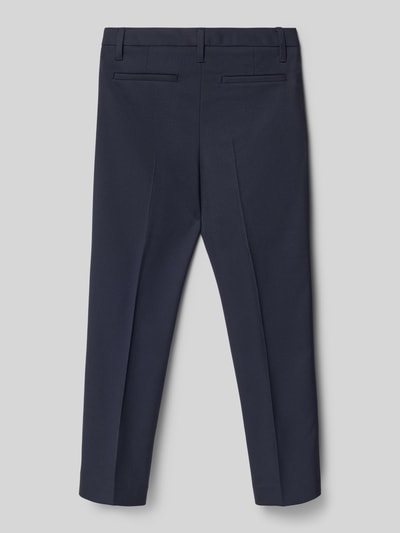 Produktfoto, dunkelblaue Straight Fit Stoffhose mit Viskose-Anteil Modell 'RAIP' von Mango, elastisch, Bügelfalten, Rückansicht