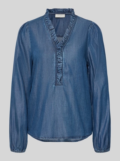 Productfoto, Regular Fit Blouse in denim-look model 'Wilke' van FREE/QUENT, lyocellmix met viscose, V-hals, ruches, damesblouse.