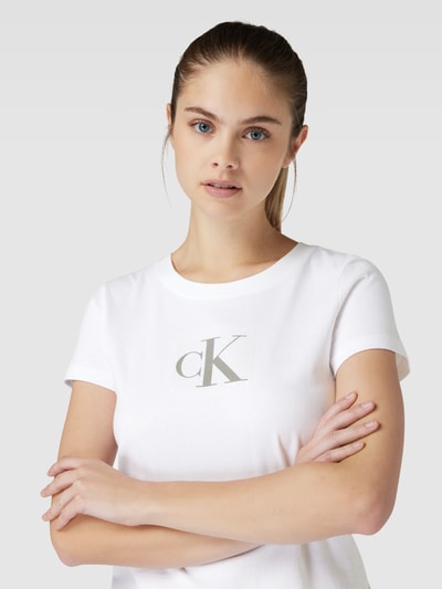 Calvin Klein Jeans Slim Fit T-Shirt mit Paillettenbesatz Modell 'SEQUIN' Weiss 3