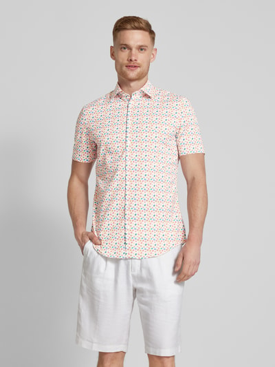 Jake*s Slim fit zakelijk overhemd met all-over motiefprint Wit - 4