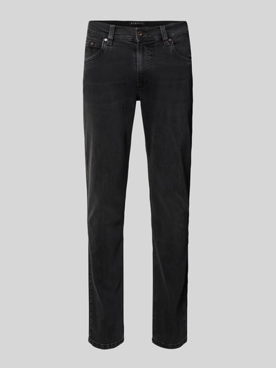 Produktfoto, Regular Fit Jeans mit Eingrifftaschen von bugatti, schwarze Baumwoll-Elasthan-Mix Herren Jeans, Knopf- und Reißverschluss, glatte Oberfläche