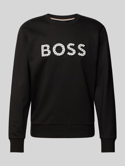 BOSS Sweatshirt met labelstitching, model 'Soleri' Zwart - 2