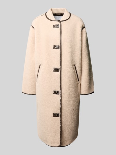 Produktfoto, Mantel aus Teddyfell mit Eingrifftaschen von COMMA, beige Farbe, Regular Fit, Stehkragen, Knopfverschluss, strukturierte Oberfläche