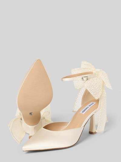 Produktfoto, Pumps mit Zierschleife Modell 'Fiorela' von Steve Madden, Damen Passform, Spitze, glatte Sohle, Absatzhöhe 8 cm, Schafthöhe 10 cm, Schaftweite 6 cm, cremefarbener Ton, matte und feinstrukturierte Textur