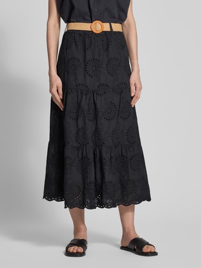 ZABAIONE Sukienka midi z haftem angielskim i paskiem Czarny 4