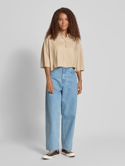 Only Korte overhemdblouse van pure viscose, model 'ASTRID' Beige - 1