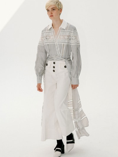 Self-Portrait Wickelbluse mit Streifenmuster Offwhite 7