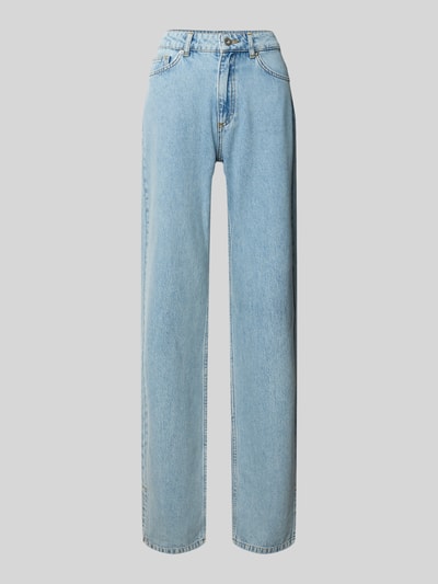 Produktfoto, hellblauer Denim mit geradem Bein, Schlitzdetail, Eingrifftaschen, Straight-Leg-Denim mit Schlitzdetail - curated by Mary Braun von Style Icon Collection, Bundweite 38 cm, Innenbeinlänge 85 cm, Damen Jeans