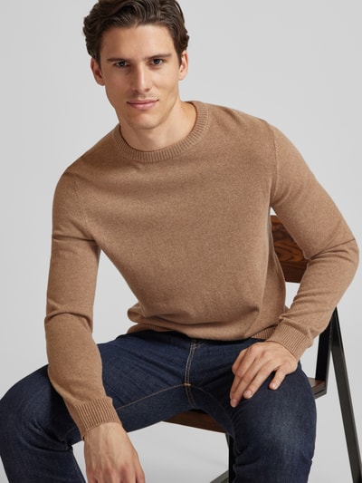 Christian Berg Men Gebreide pullover met ronde hals Camel gemêleerd - 3