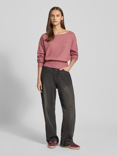 Review Sweter z dzianiny o kroju oversized z dekoltem w łódkę Brudnoróżowy melanż 1