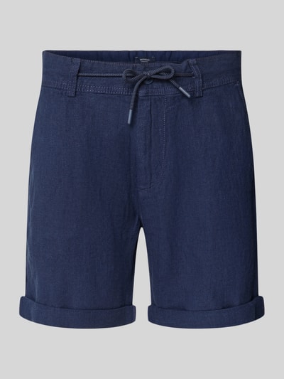 Produktfoto, Leinenshorts mit Bindegürtel und Gesäßtaschen von MCNEAL, len, krój straight fit, wiązany pasek, wpuszczane kieszenie, podwijana nogawka, z tyłu kieszeń z wypustką, zapięcie na guzik i zamek błyskawiczny, wyhaftowane logo, szerokość w rozmiarze M: 45 cm, długość wewnętrzna nogawki w rozmiarze M: 16 cm