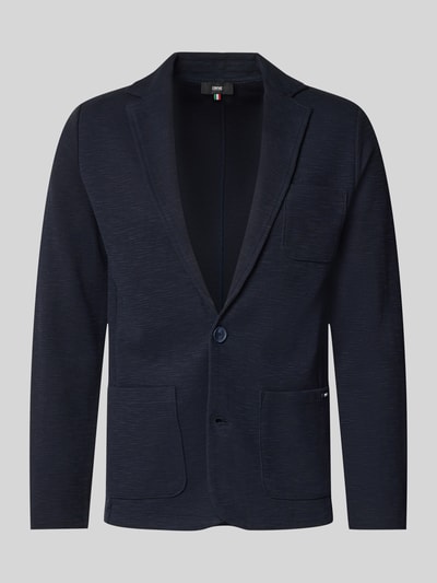 Produktfoto, Slim Fit Sakko mit Reverskragen Modell 'Lentini' von CINQUE, bawełniany mix, krój slim fit, kieszenie naszywane, kolor ciemnogranatowy, długość tyłu w rozmiarze M: 71 cm, szerokość w rozmiarze M: 24 cm, długość rękawa w rozmiarze M: 66 cm, faktura lekko prążkowana