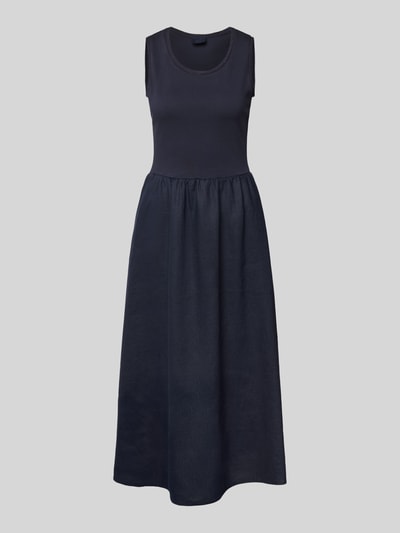 Produktfoto, Midikleid mit Rundhalsausschnitt von Oui in Dunkelblau, reine Leinenstruktur, A-Linie, Eingrifftaschen, glatte Oberfläche