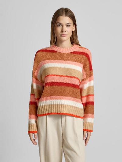 s.Oliver RED LABEL Relaxed Fit Strickpullover mit Wollanteil und Streifenmuster Orange 4