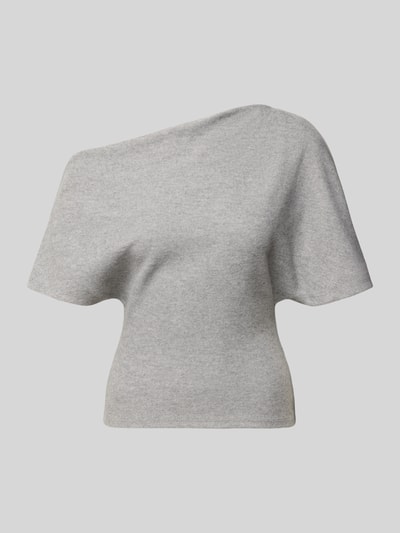 Produktfoto, Regular Fit T-Shirt im asymmetrischen Design von Gina Tricot, grau, glatte Textur, Baumwoll-Mix, kurzärmelig, Rückenlänge 60 cm in Größe S