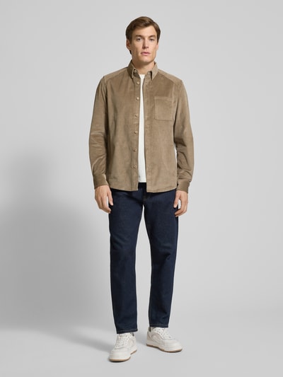 Drykorn Koszula casualowa o kroju regular fit ze sztruksu z kołnierzykiem typu button down Beżowy 1