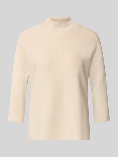 Produktfoto, Regular Fit Sweatshirt aus Viskose-Mix von comma, Dames sweatshirt in Tricotlook met opstaande kraag en 1/2-mouwen, ruglengte maat 36 51 cm, mouwlengte maat 36 38 cm, beige kleur, zachte textuur