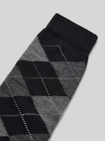 Burlington Kniekousen met argyleprint, model 'Marylbone' Zwart - 2