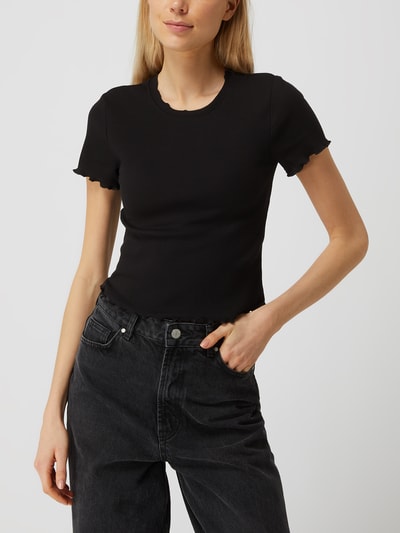 Pieces T-shirt met geschulpte zoom, model 'Omilla'  Zwart - 4