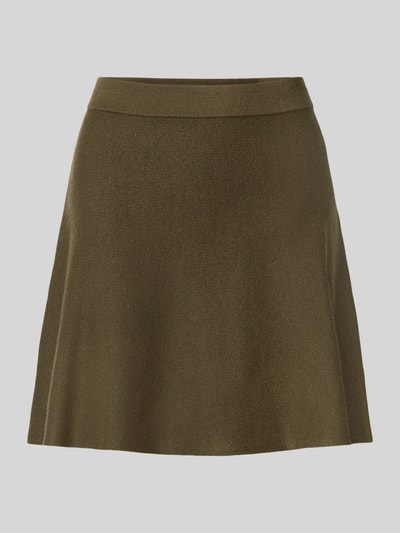 Produktfoto, Ausgestellter Mini-Rock aus Viskose-Baumwoll-Mix Modell 'ELLY' von VERO MODA in Olivgrün, unifarben, Feinstrick, elastischer Bund, Volantsaum.
