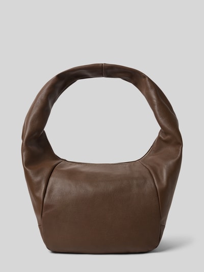 Produktfoto, Hobo Bag mit Label-Detail Modell 'FARRAH' von LIEBESKIND BERLIN in Braun mit glatter Ledertextur, Hauptfach mit Reißverschluss, Tragehenkel, Reißverschluss-Innenfach, Maße 40x26x20 cm, Schulterriemen 68 cm.