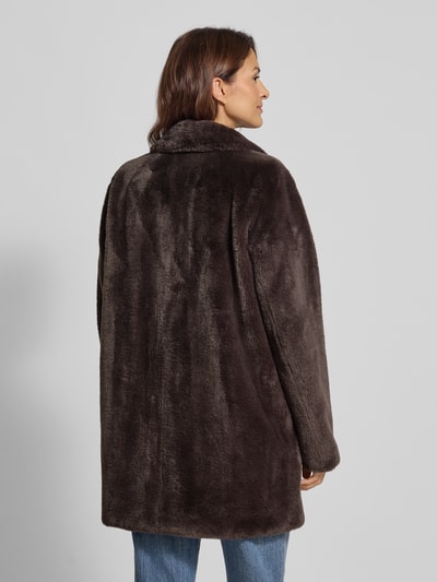 WHITE LABEL Lange jas met imitatiebont Donkerbruin - 5