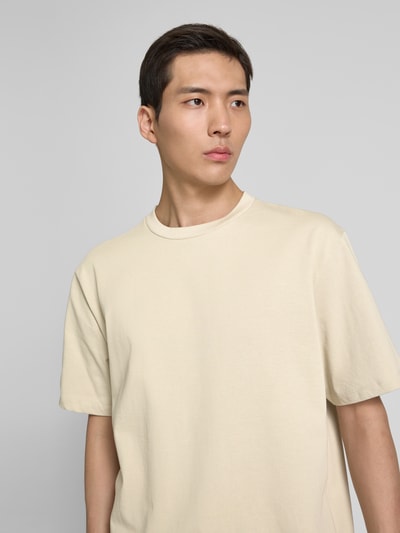 Lindbergh T-shirt met geribde ronde hals Zand - 3