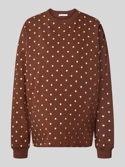 Produktfoto, Sweatshirt mit überschnittenen Schultern von OH APRIL w brązowym kolorze z żółtymi kropkami, luźny krój, okrągły dekolt, elastyczne zakończenia rękawów, długość tyłu w rozmiarze S: 69 cm