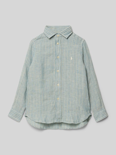 Produktfoto, Regular Fit Freizeithemd aus reinem Leinen von Polo Ralph Lauren Kids in hellblau-weiß, gestreift, Haifischkragen, Logo-Detail