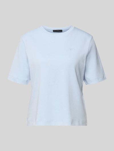 Produktfoto, T-Shirt mit Logo-Stitching Modell 'SVEHA' von Oui, Damen T-Shirt aus Reine Baumwolle in Hellblau, Gerader-Schnitt, Rundhalsausschnitt