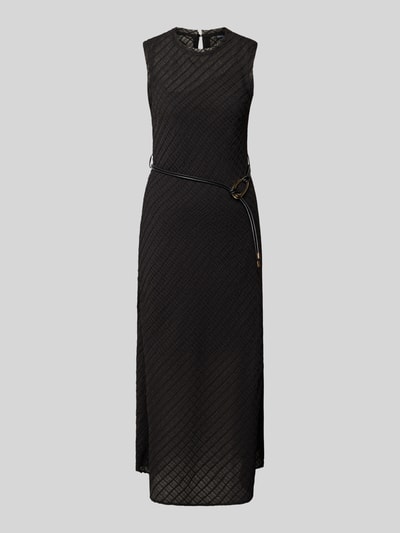 Produktfoto, Maxikleid mit Gürtel Modell 'BAGGY' von MANGO, schwarz, Lyocell-Mix mit Baumwolle, gerader Schnitt, feine Rautenstruktur
