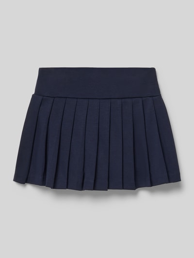 Productfoto, Regular Fit Mini-Rock mit Viskose-Anteil van Polo Ralph Lauren Teens, effen donkerblauw, geplooide mini rok, elastische taille, logo detail, zachte textuur, materiaalmix