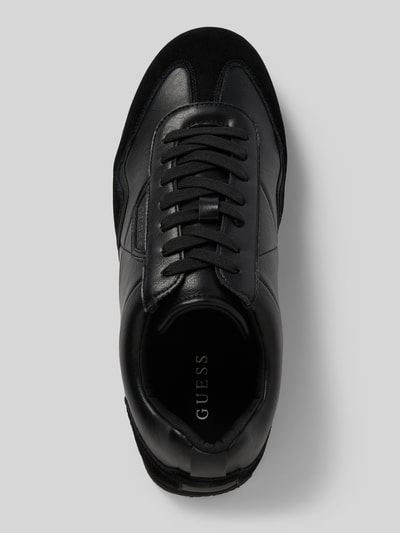 Produktfoto, czarne skórzane sznurowane buty Guess, model Schnürschuhe aus Leder-Mix Modell 'Olmo', zaokrąglony kształt, logo, profilowana podeszwa, rozmiar 44